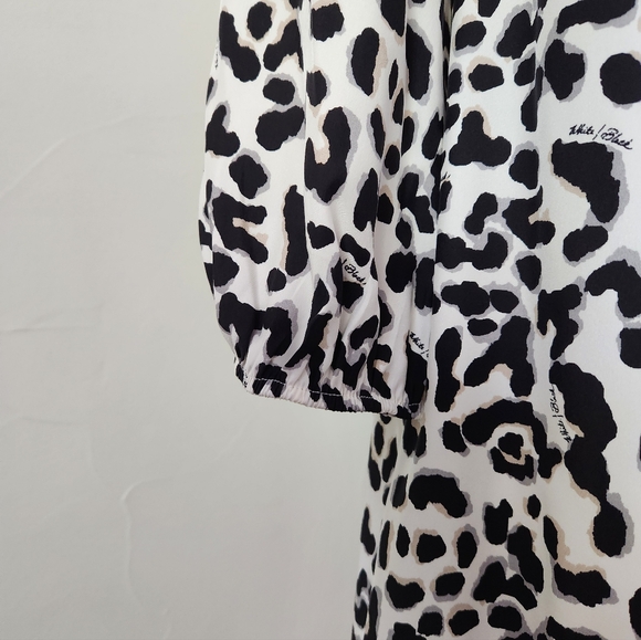 White House Black Market Black and White Leopard-Print 100% Silk Blouse - Picture 3 of 6
